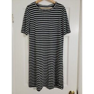 Eileen Fisher Seaside Striped Linen T-Shirt Dress Size Small Petite Elbow Sleeve